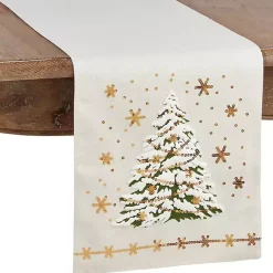 Kirklands Home Table Linens|Frosted Christmas Tree and Snowflakes Table Runner
