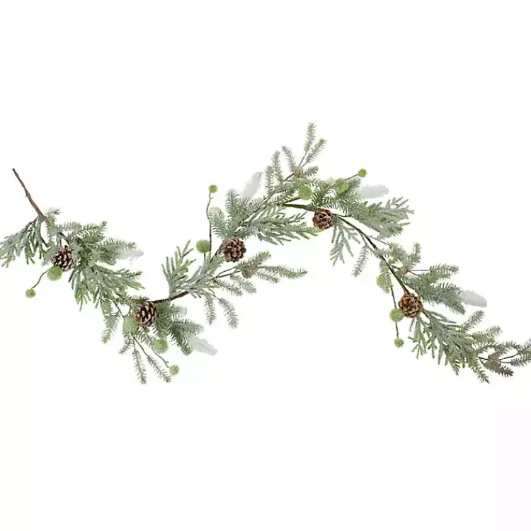 New Frosted Evergreen and Pinecone Forest Garland Christmas Arrangements & Garland