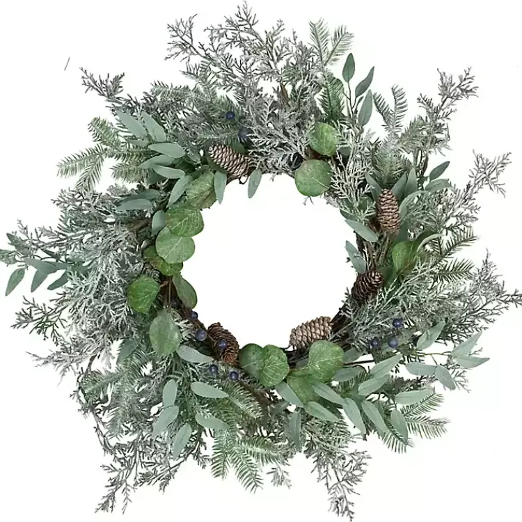 Hot Frosted Foliage and Blueberries Wreath Christmas Wreaths