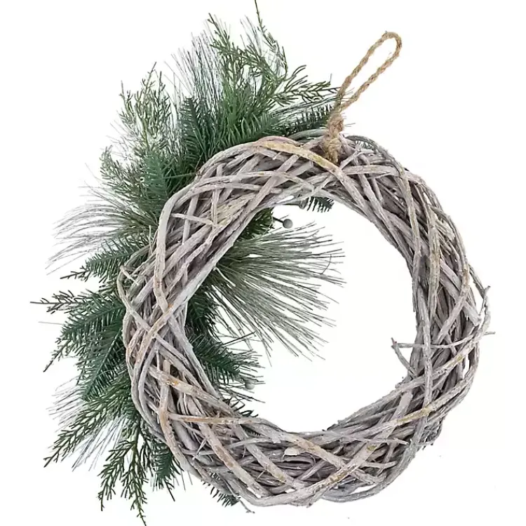 Online Frosted Pine and Foliage Twig Wreath Christmas Wreaths