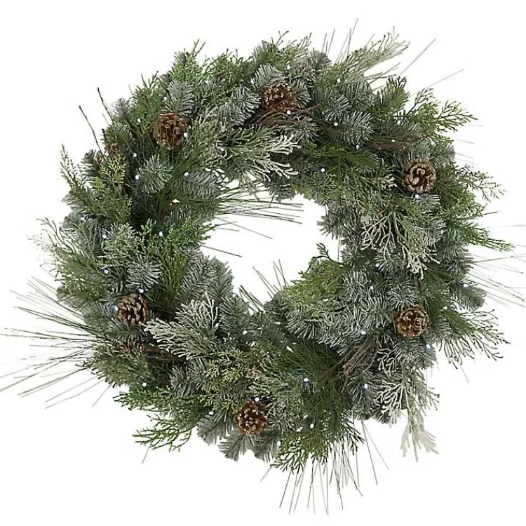 Best Frosted Pine Needle and Pinecone Pre-Lit Wreath Wreaths
