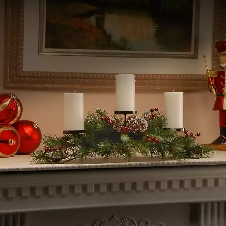 Online Frosted Pinecone and Berry Candle Centerpiece Christmas Centerpieces