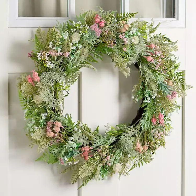 Frosted Pink Greenery Wreath Wreaths