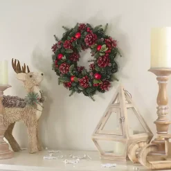 Online Frosted Red Ornament and Pinecone Wreath Wreaths