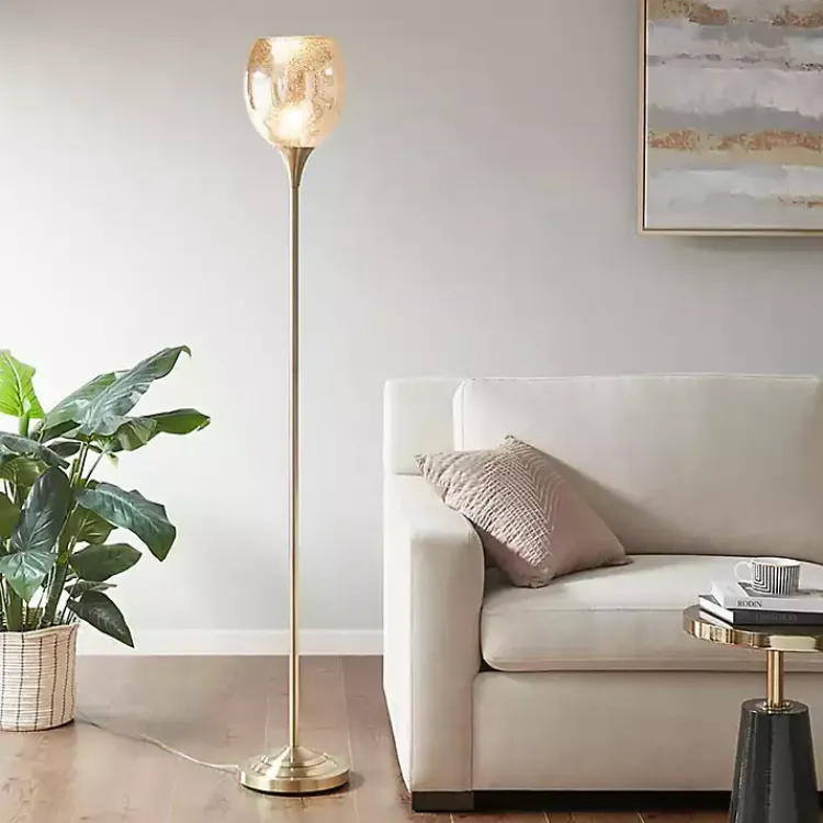 Kirklands Home Floor Lamps|Frosted Starlight Golden Floor Lamp White