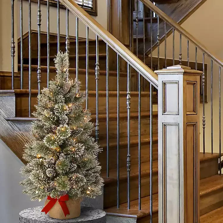 New 3-ft. Pre-Lit Flocked Glitter Christmas Tree Christmas Arrangements & Garland