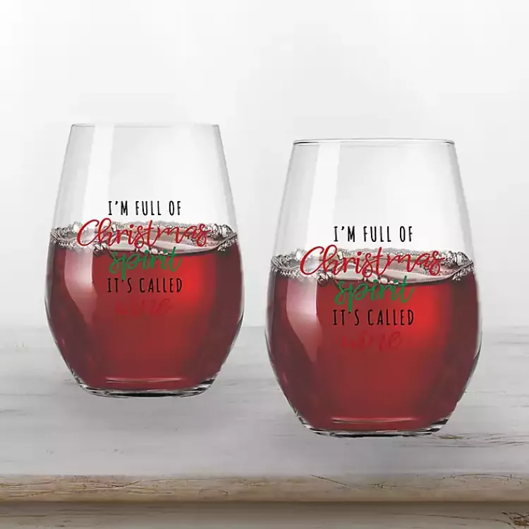 Clearance Full of Christmas Spirit Wine Glasses, Set of 2 Christmas Dining & Entertaining