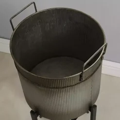 Kirklands Home Planters|Galvanized Planters with Stands, Set of 2 Black