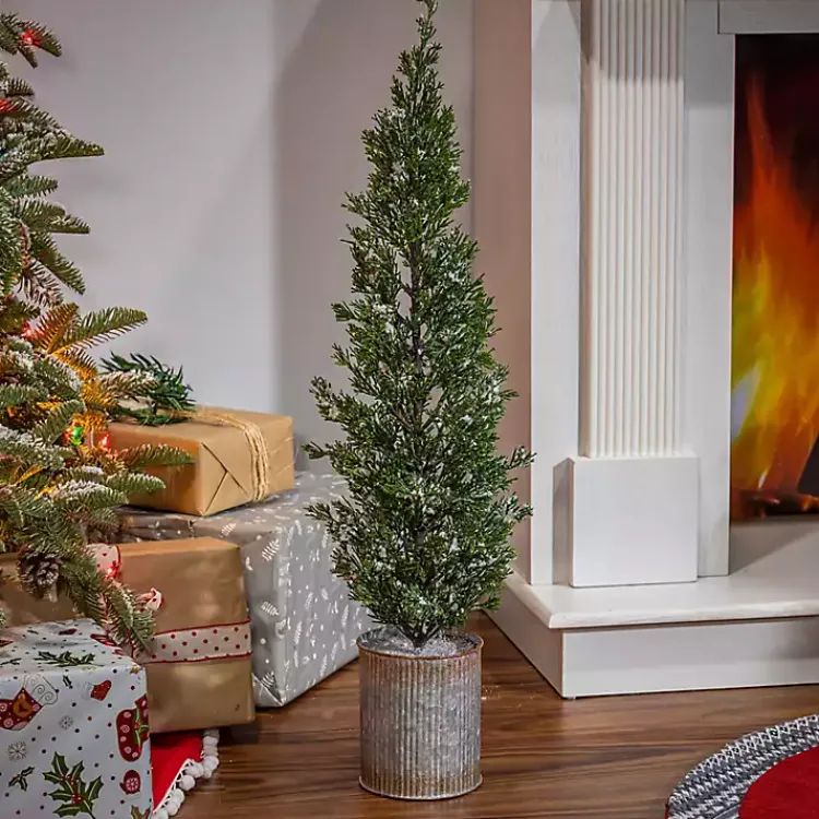 Outlet Galvanized Bucket Snowy Christmas Tree, 35 in. Christmas Arrangements & Garland