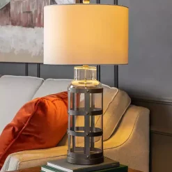 Kirklands Home Table Lamps|Galvanized Metal Glass Jug Table Lamp White
