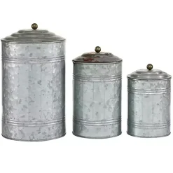 Outlet Galvanized Metal Lid 3-pc. Decorative Jar Set Decorative Bowls & Jars