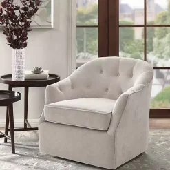 Kirklands Home Accent Chairs|Gayla Taupe Button Tufted Swivel Accent Chair Gray