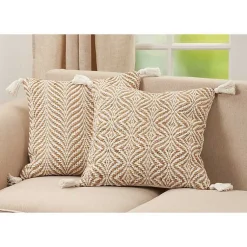 Outlet Geometric Woven Jute Tassel Throw Pillow Pillows