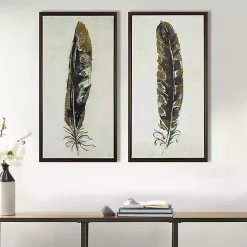 Kirklands Home Framed Art|Gilded Feathers Canvas Art Prints, Set of 2