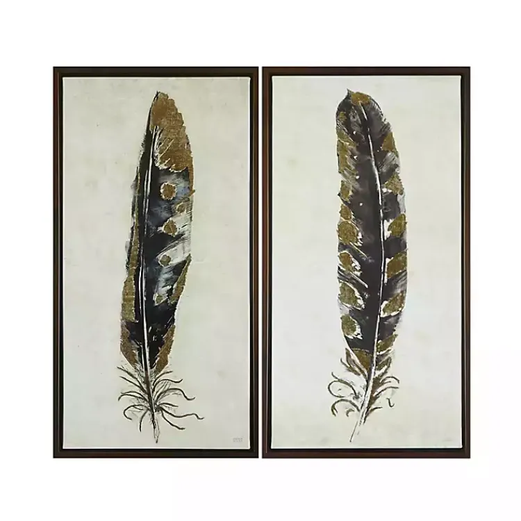 Kirklands Home Framed Art|Gilded Feathers Canvas Art Prints, Set of 2
