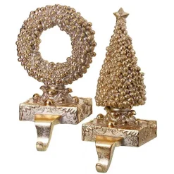 New Gilded Tree and Wreath Stocking Holders, Set of 2 Christmas Stockings & Stocking Holders