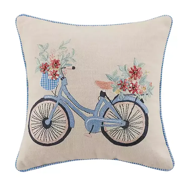 Best Gingham Bike Embroidered Pillow Pillows