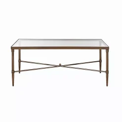 Kirklands Home Coffee Tables|Glass and Metal Rectangle Porter Coffee Table Gold
