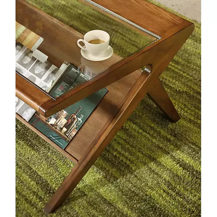 Kirklands Home Coffee Tables|Glass and Walnut Wood Angled Coffee Table Brown