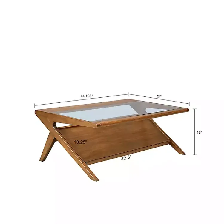 Kirklands Home Coffee Tables|Glass and Walnut Wood Angled Coffee Table Brown