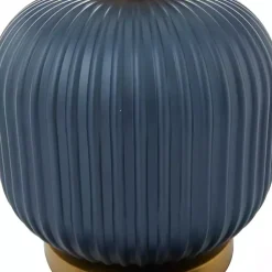 Kirklands Home Table Lamps|Glass Base Round Velvet Shade Table Lamp Blue