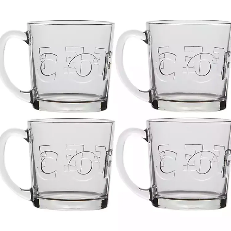 Kirklands Home Glassware & Drinkware|Glass Embossed Coffee Mugs, Set of 4 Clear