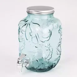 Kirklands Home Serving & Entertaining|Glass Embossed Mason Jar Beverage Dispenser Blue