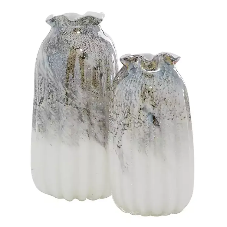 New Glazed Gray Glass Vases, Set of 2 Vases