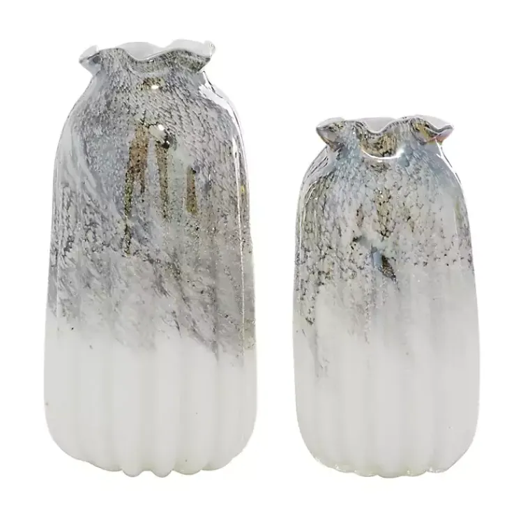 New Glazed Gray Glass Vases, Set of 2 Vases