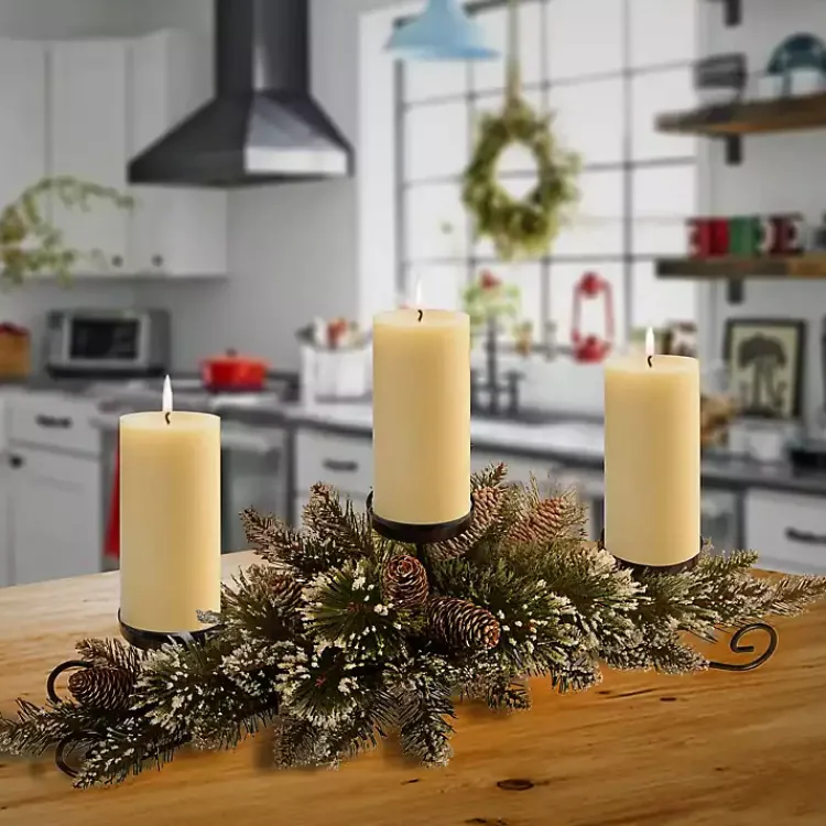 Glitter Bristle Pine Candle Centerpiece Christmas Centerpieces