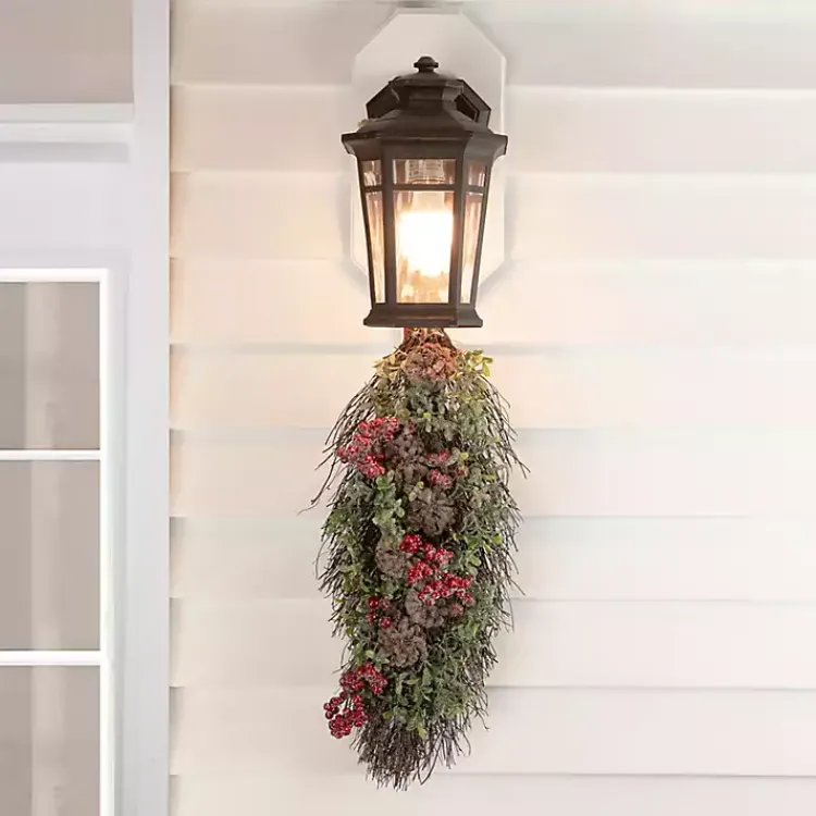 New Glitter Pinecone and Berry Teardrop Swag Christmas Wreaths