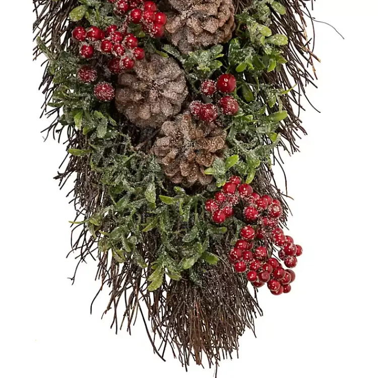 New Glitter Pinecone and Berry Teardrop Swag Christmas Wreaths