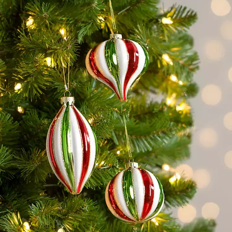 Outlet Glitter Striped Christmas Ornaments, Set of 3 Christmas Ornaments