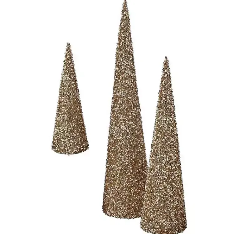 Outlet Glittered Pearl Cone Tabletop Trees, Set of 3 Christmas Decorations