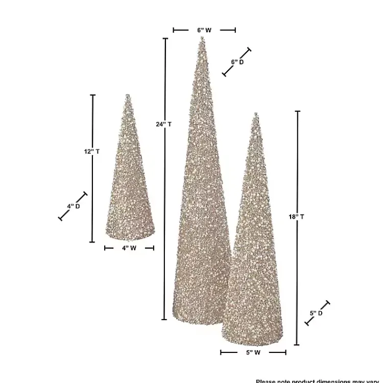 Outlet Glittered Pearl Cone Tabletop Trees, Set of 3 Christmas Decorations