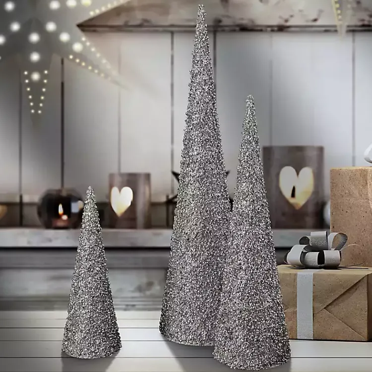 Glittered Cone Tabletop Trees, Set of 3 Christmas Decorations