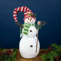 Discount Glittered Snowman with Broom Figurine Christmas Decorations