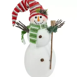 Discount Glittered Snowman with Broom Figurine Christmas Decorations