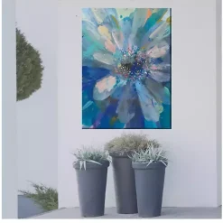 Kirklands Home Outdoor Wall Decor|Glittery Flower Outdoor Canvas Art Print Blue