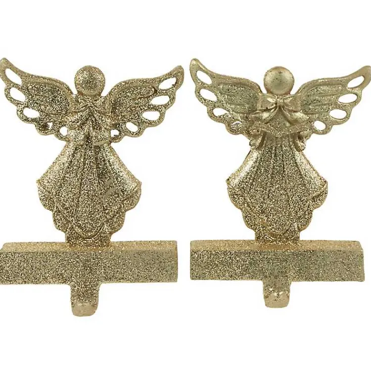 Glittery Angel Stocking Holders, Set of 2 Christmas Stockings & Stocking Holders