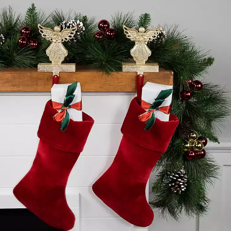 Glittery Angel Stocking Holders, Set of 2 Christmas Stockings & Stocking Holders