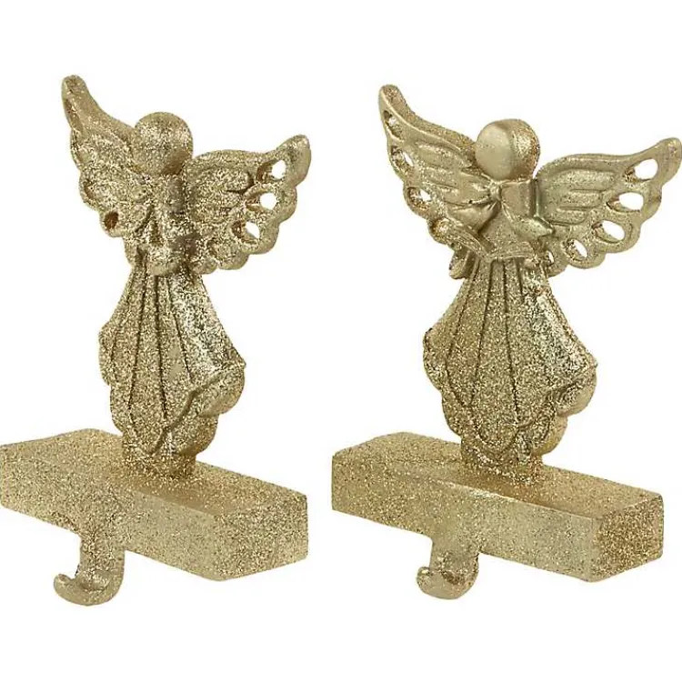 Glittery Angel Stocking Holders, Set of 2 Christmas Stockings & Stocking Holders
