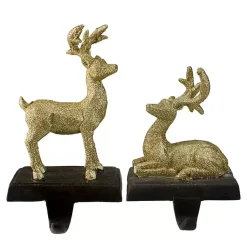 Glittery Gold Reindeer Stocking Holders, Set of 2 Christmas Stockings & Stocking Holders