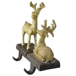 Glittery Gold Reindeer Stocking Holders, Set of 2 Christmas Stockings & Stocking Holders