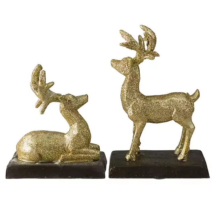Glittery Gold Reindeer Stocking Holders, Set of 2 Christmas Stockings & Stocking Holders