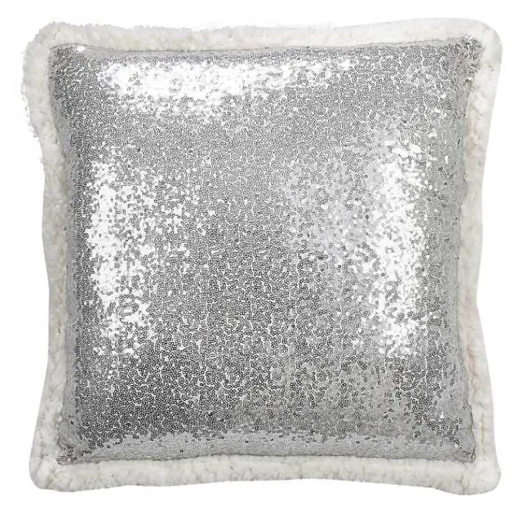 Hot Glittery Silver Sherpa Sequins Throw Pillow Pillows