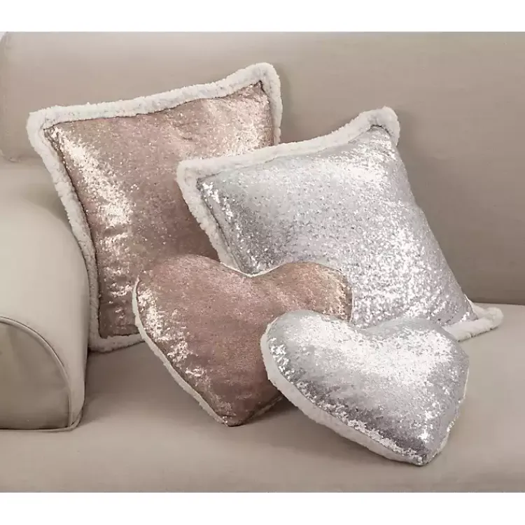 Hot Glittery Silver Sherpa Sequins Throw Pillow Pillows
