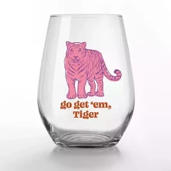 Kirklands Home Glassware & Drinkware|Go Get 'Em, Tiger Stemless Wine Glasses, Set of 2 Pink