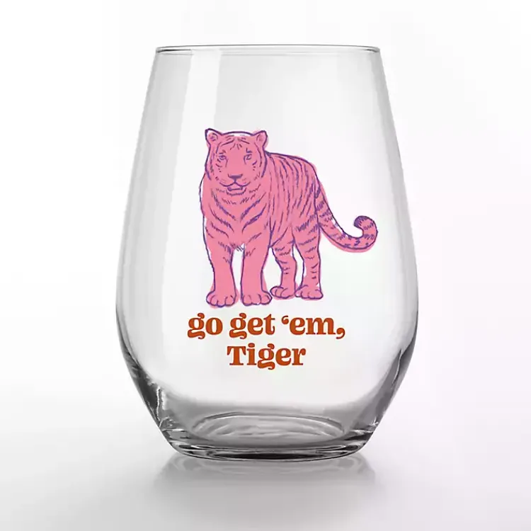 Kirklands Home Glassware & Drinkware|Go Get 'Em, Tiger Stemless Wine Glasses, Set of 2 Pink