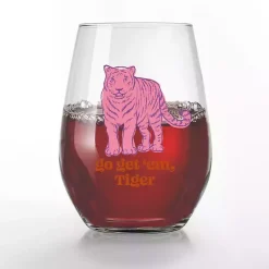 Kirklands Home Glassware & Drinkware|Go Get 'Em, Tiger Stemless Wine Glasses, Set of 2 Pink